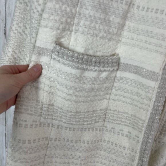 Talbots Cardigan 2XP Ivory W/ Silver Metallic Stripe Textured Knit Open … - Picture 5 of 13